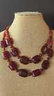 Bisou Bisou Signed Necklace Red Glass Beads 15" To 18" Beads 24.6mm To 3.9mm