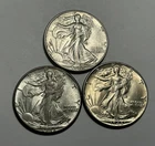 1942 AND 1946 BU WALKING LIBERTY HALF DOLLAR LOT / 3 COINS / 2 1942, 1 1946