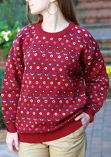 Vintage Crazy Horse M 100 Wool Oversized Sweater Burgandy Print