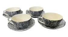 Blue Ridge Southern Pottery Cup and Sauce Set Of 4 Hand Painted Black Textured