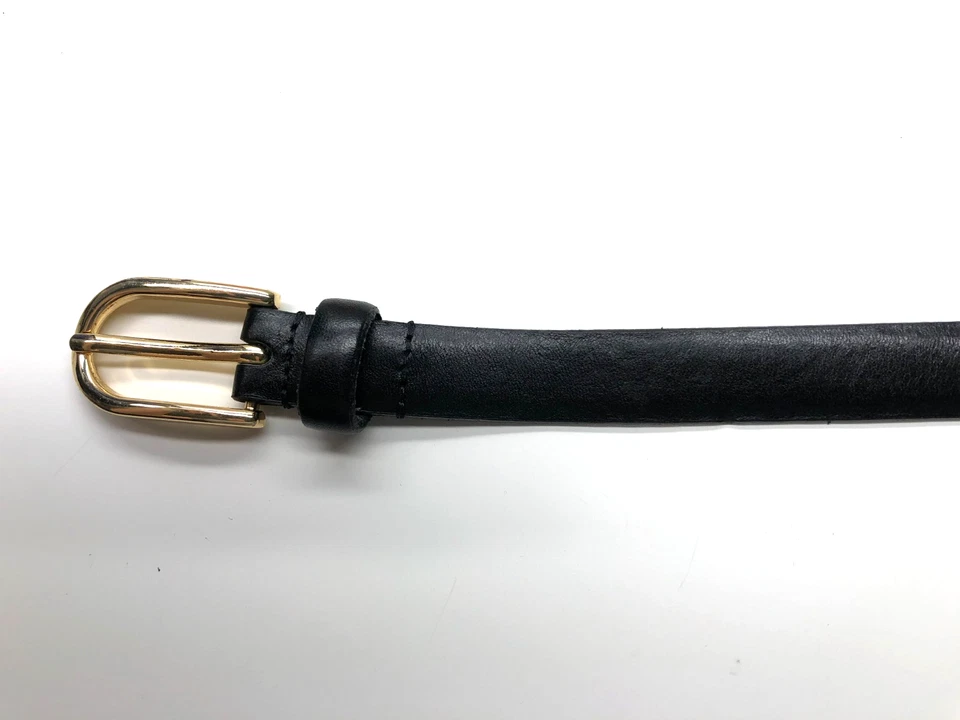 ZARA Cinturón Fino Negro Mujer Talla 90/36 Cuero Hecho en España Hebilla Dorada 3/4" Foto 4 de 4