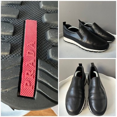 Prada red tab leather slip on SNEAKERS 4D2991 black US9.5 linea rossa