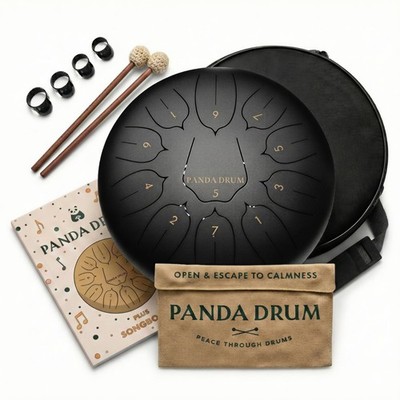 Panda Drum Plus 11in Steel Tongue Drum 432Hz with Bag, Mallets & Picks