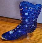 Fenton Glass Cobalt Blue Hand Painted Victorian Boot Signed By Dave Fenton