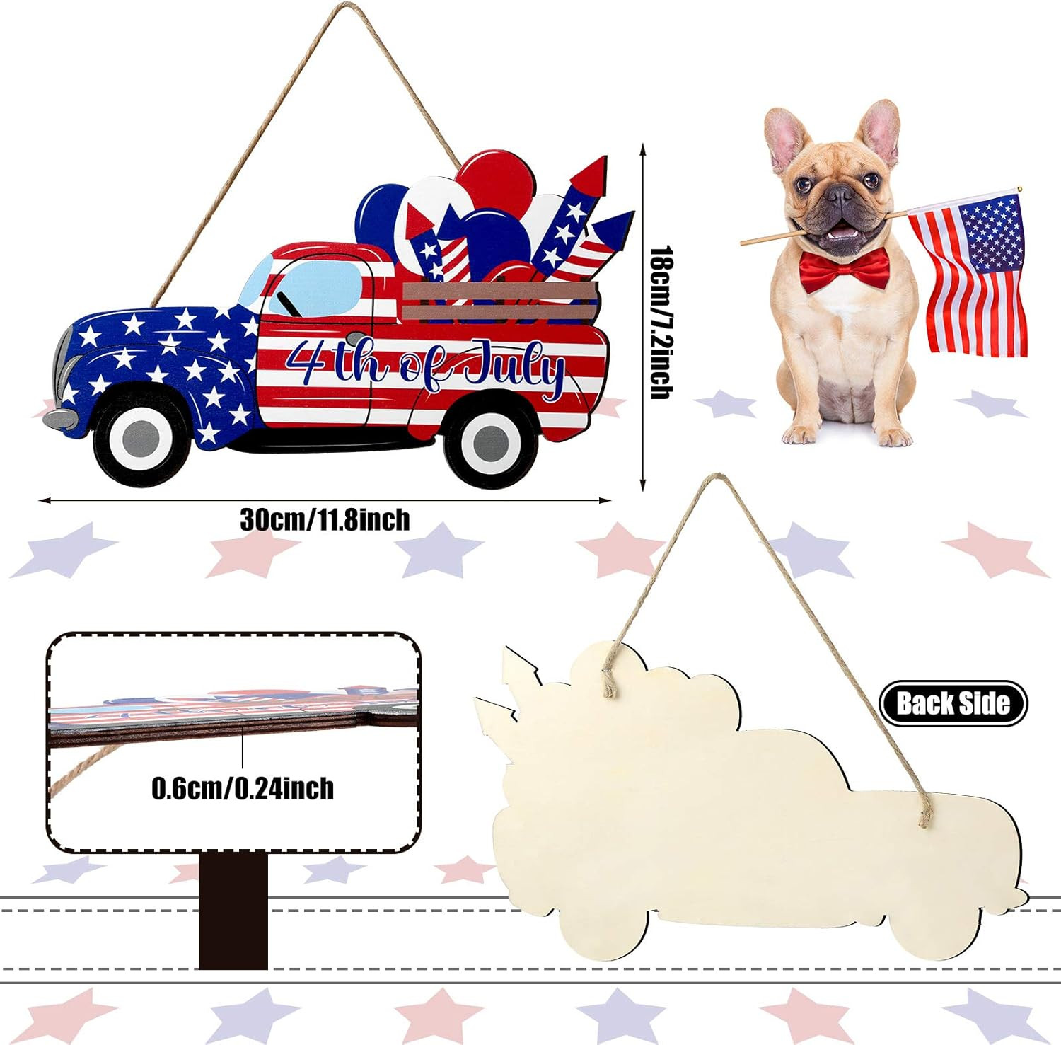 как выглядит 4Th of July Hanging Sign Independence Day Decoration American Flag Truck Decor D фото