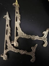 Vintage Solid Brass Folding Stand Plate Book Picture Set Of 2