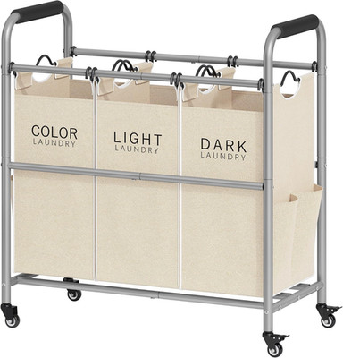 3 Bag Laundry Sorter Cart, Laundry Hamper Sorter Basket with Heavy Duty