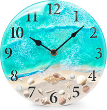 Coastal Nautical Glass Wall Clock with Seashell Design and Aesthetic Bea...