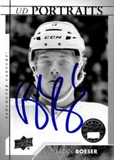 Brock Boeser - Signed 2017-18 Upper Deck Series 1 Rookie Portraits Card #P-58. rookie card picture