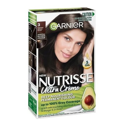 Garnier Nutrisse Permanent Hair Colour Grey Coverage 3 Espresso Darkest Brown
