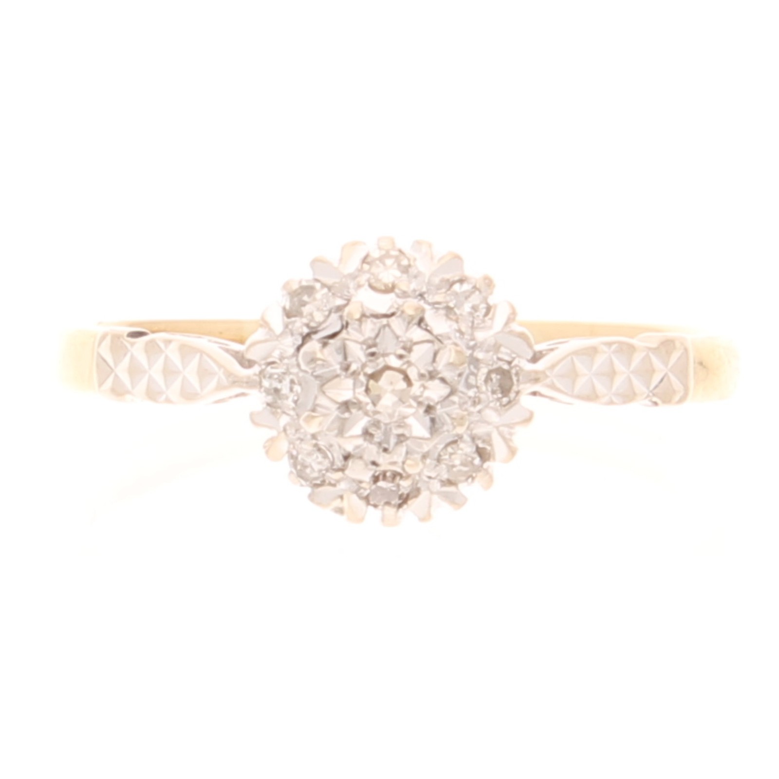 Vintage 18Carat Yellow Gold & Platinum 0.15ct Diamond Cluster Ring (Size P)