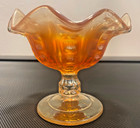 VINTAGE Dugan orange Carnival Glass Ruffle edge Compote candy dish pedestal bowl — photo 1