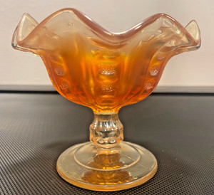 VINTAGE Dugan orange Carnival Glass Ruffle edge Compote candy dish pedestal bowl