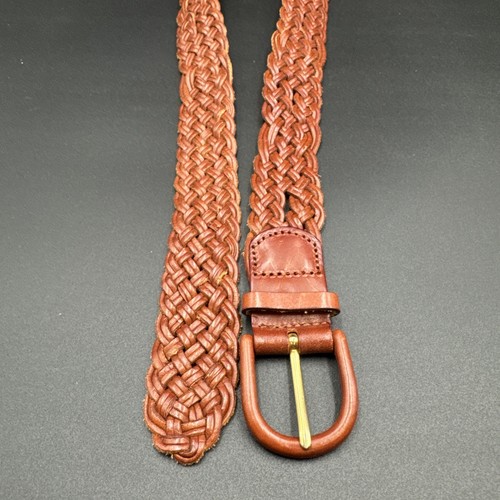 Cintura vintage Talbots intrecciata in vera pelle #6013 fibbia avvolta taglia L marrone carmelo - Foto 2 di 6