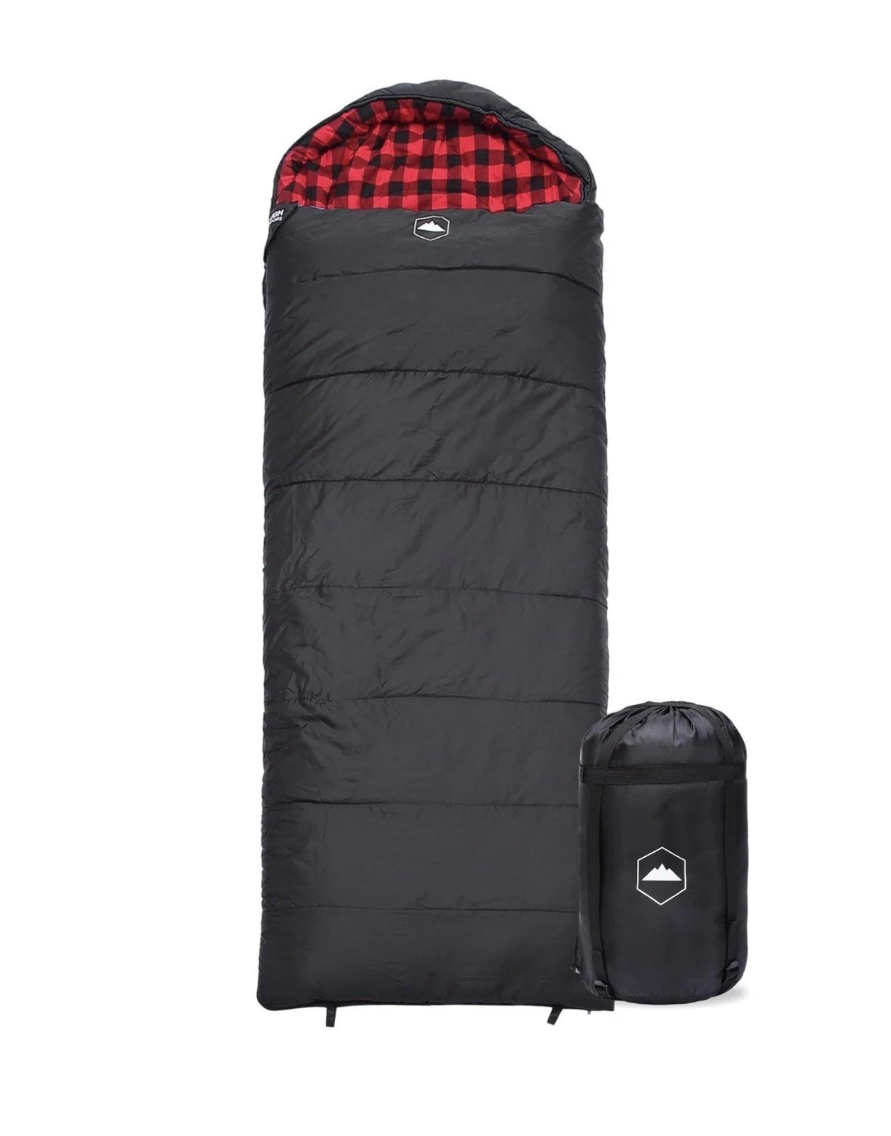 Tough Outdoors Lumberjack XL Hooded Sleeping Bag 40°F Black Red Ripstop