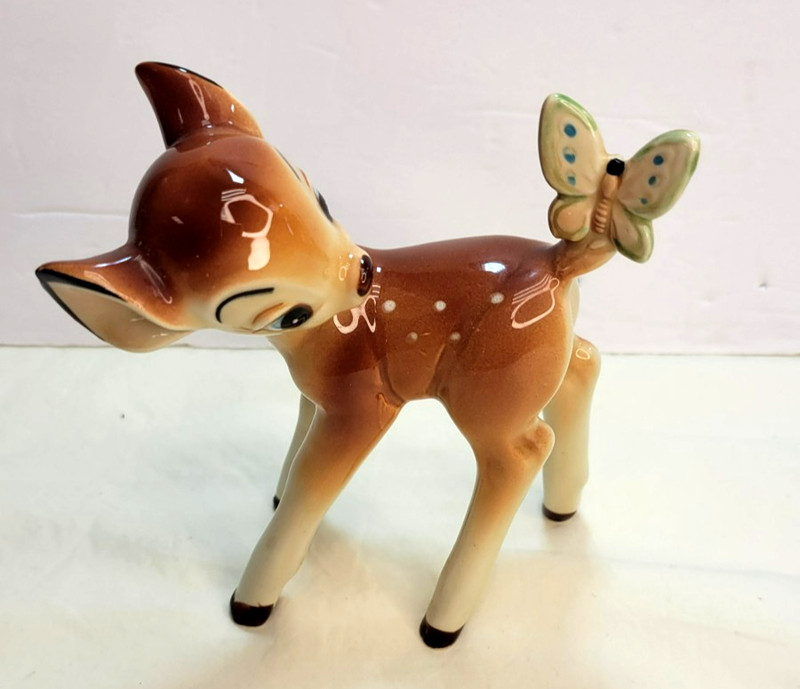Vintage Disney Bambi Ceramic Figurine w/ Butterfly Japan Walt Disney Production
