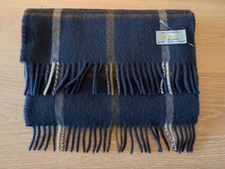 Pure Lambswool Plaid Scarf   Navy, Camel  Cream, Made in Scotland