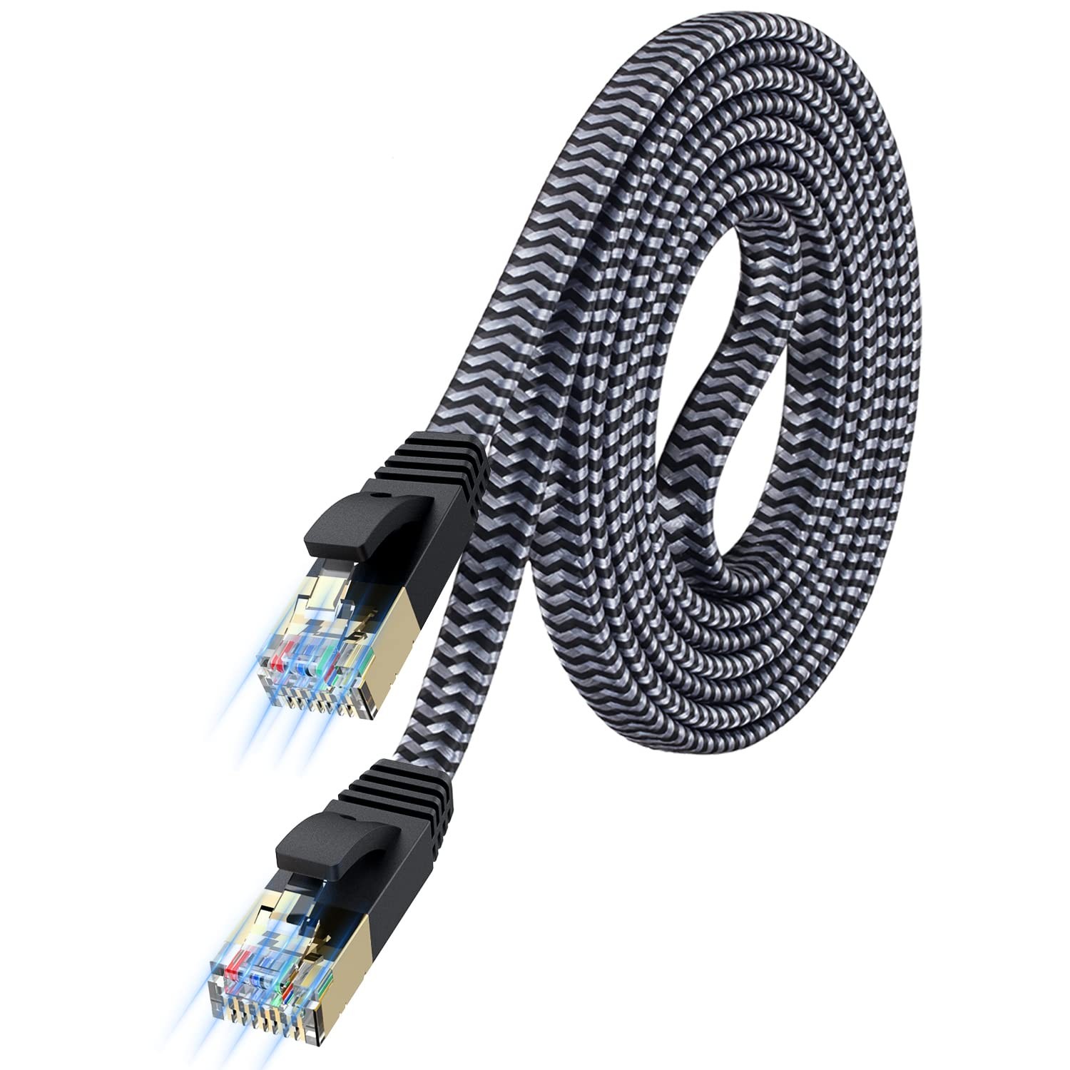 Cat 7 Ethernet Cable 50 ft - Flat Design, Easy Install, Nylon Braided, More D...