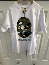 Bape Men's T-Shirt White Size Large A Bathing Ape Camo Ape Head By Bathing Ape