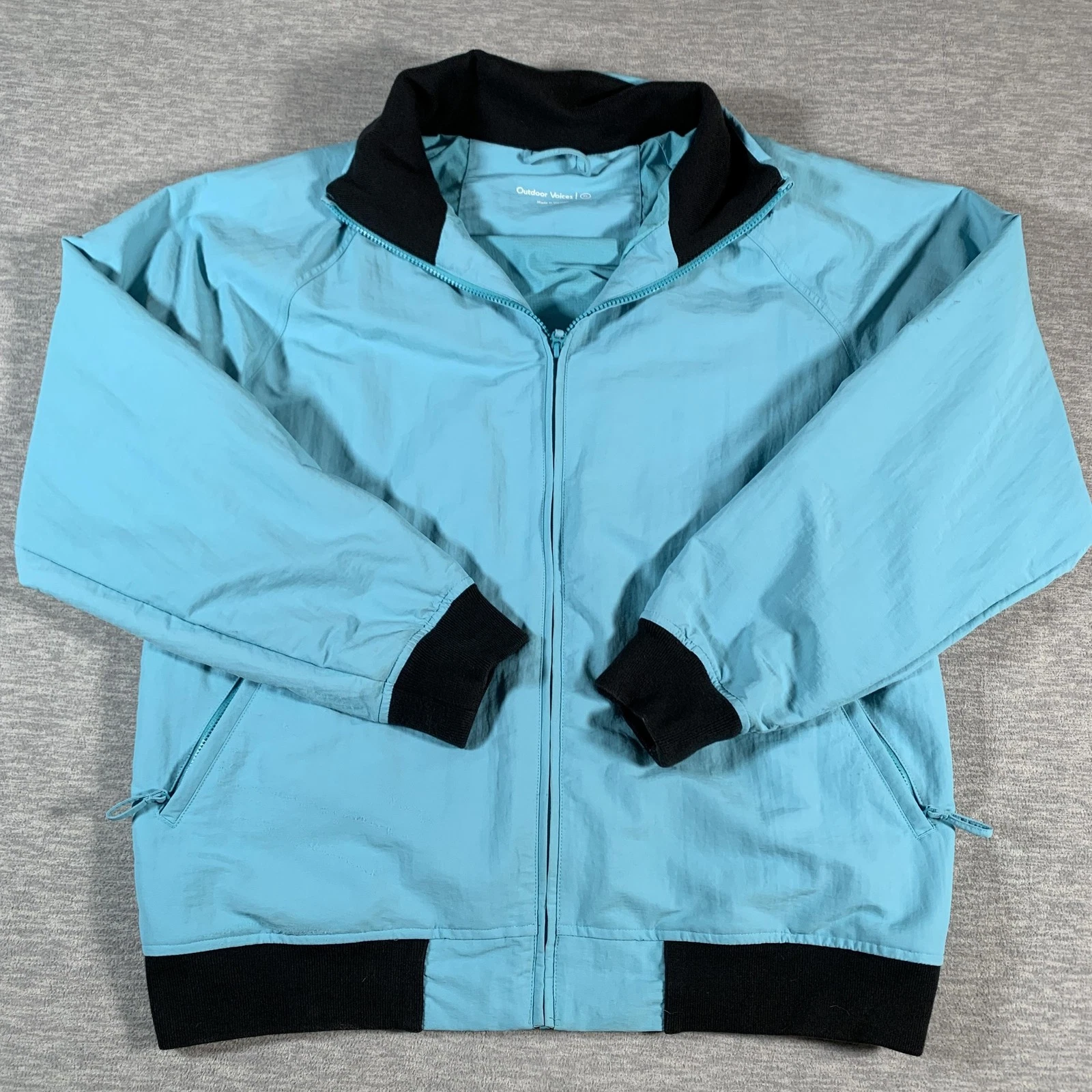 Outdoor Voices Jacket Mens Extra Large Blue Black Full Zip Windbreaker Nylon XL