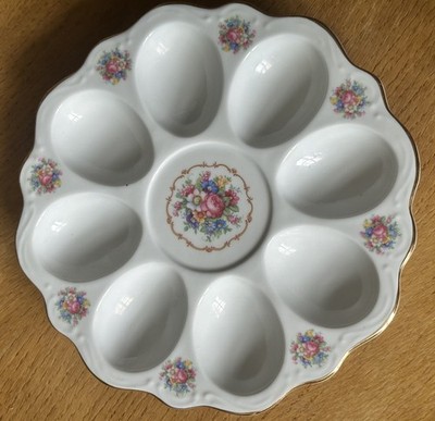 Porzellan Teufel Eierteller Servierplatte Osterei Tablett Floral Czech