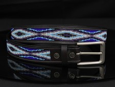 Beaded Western Leather Belt 1.3 Inch Black Custom Name Gift Unisex Belt .