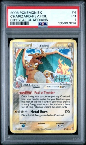 PSA 1 Charizard 4/100 Crystal Guardians STAMPED Reverse Holo Pokemon Card