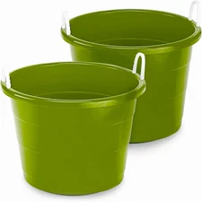 2-Pack Utility Tub, Large Plastic Storage Bucket with Rope Handles, 17 Gallon, G