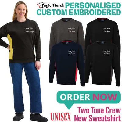 Personalised Embroidered Two Tone Crew Neck Sweatshirt Custom Text Logo Unisex