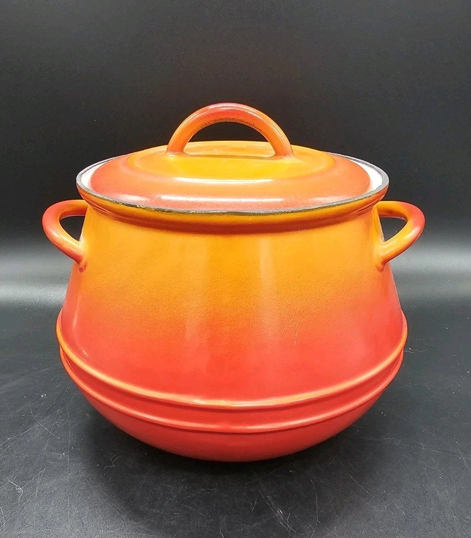 ヴィンテージ　DESCOWARE BELGIUM Flame Bean Pot Vintage Descoware Made In Belgium Flame Red Cast Iron Enamel 3 QT
