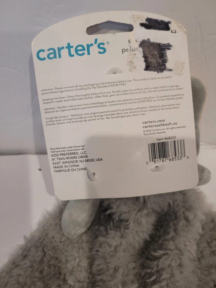 NUEVO Carter's Gris Elefante Lovey Seguridad Bebé Manta Blankie Peluche Nuevo con Etiquetas Azul Foto 4 de 4