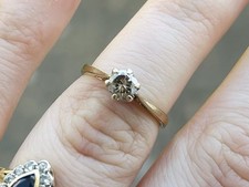 Vintage 9ct Gold Champagne 1/2ct Diamond Solitare Engagement Ring Size K1/2