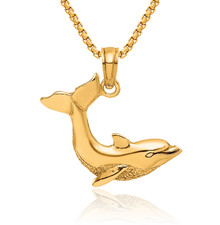 14K Solid Yellow Gold Dolphin Necklace