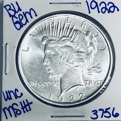 1922 BU UNCIRCULATED SILVER PEACE DOLLAR AUTHENTIC U.S. MINT FREE SHIPPING 3756