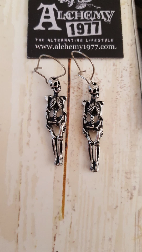 Pendientes Esqueleto Alchemy 1977 Joyería #E9 Gótico Halloween Motociclista Foto 2 de 2
