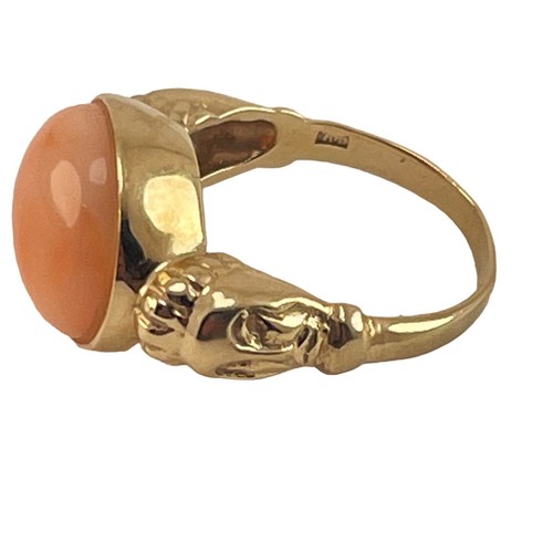 10K Yellow Gold Italian Coral Ring Italian Roman Warrior Coral 10K Ring - Picture 8 of 9