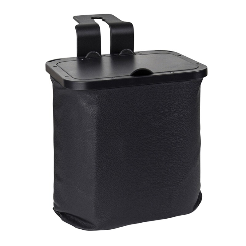 Collapsible Waterproof Car Garbage Bin with Hook Lid for Auto Waste