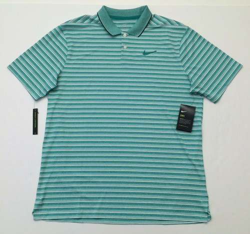 Nike Dri Fit Golf Polo Shirt Green White Stripes Short Sleeve Men L - Picture 2 of 10