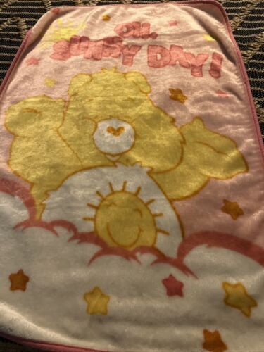 Vintage Care Bears Baby Blanket Funshine "Oh Sunny Day" Plush Throw 45"x30" Pink - Picture 2 of 6