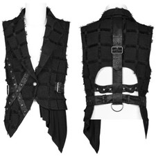 Punk Rave Black Rock Men's Gothic Asymmetric Vest WY1377,Bold hollow out design