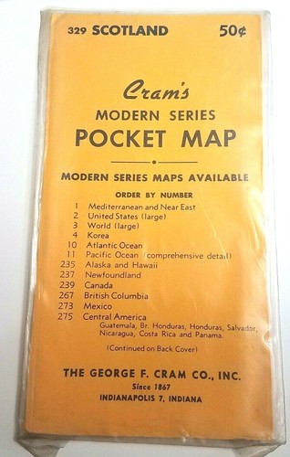 NOS Sealed Vintage 1950's Cram's Modern Series Pocket Map Scotland No 329