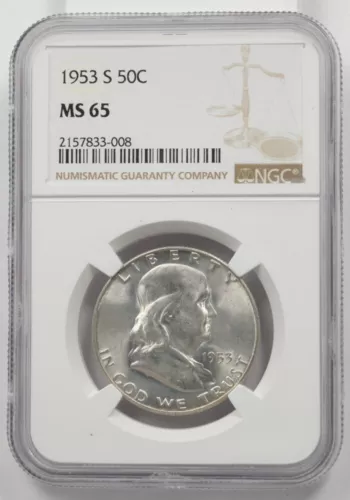 US 1953-S Franklin Half Dollar 90% Silver NGC MS65 4240 combine shipping*SFCOIN