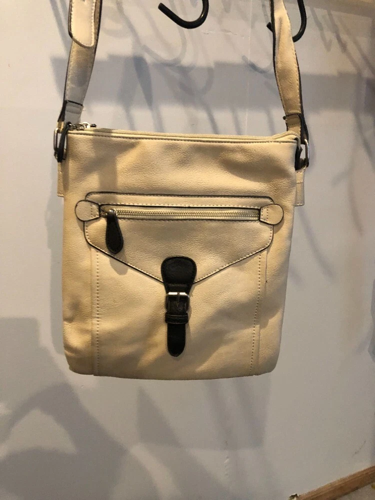 Charming Charlie Light Gray Crossbody Bag Faux Leather Zipper Pockets