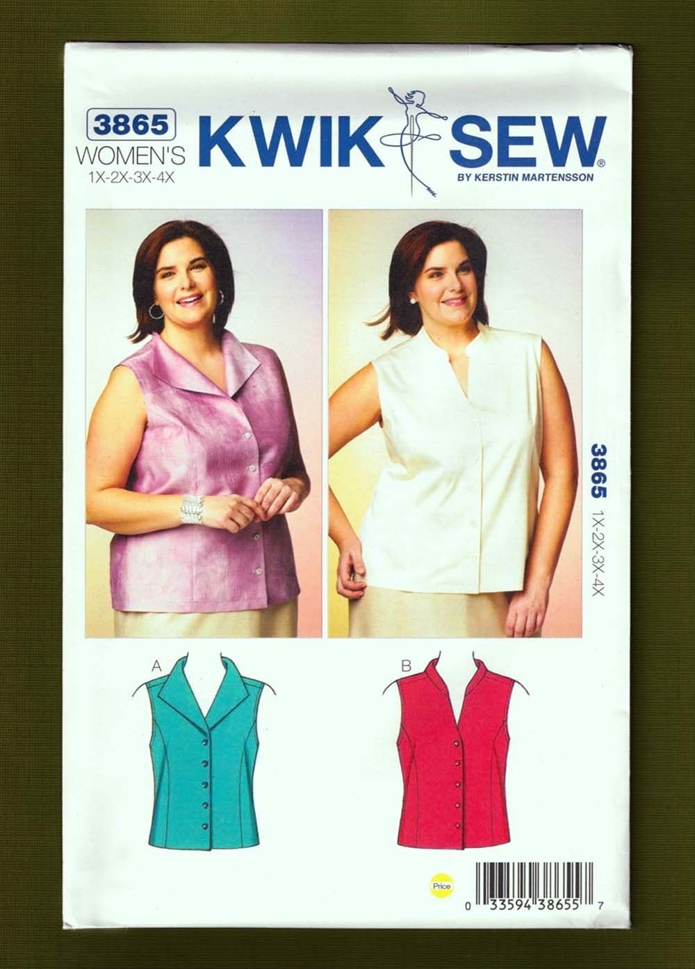 Kwik Sew 3866 Femme plus A-line Pullover Tops sewing pattern SZ 1X-2X-3X-4X