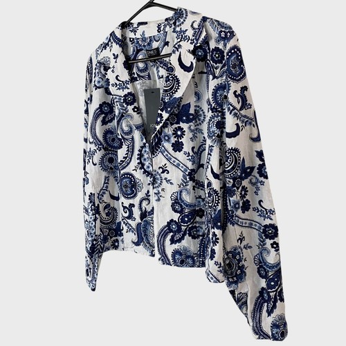 Jones New York Paisley Blazer Jacket White/Blue Women's Large Linen Blend New - Picture 2 of 13