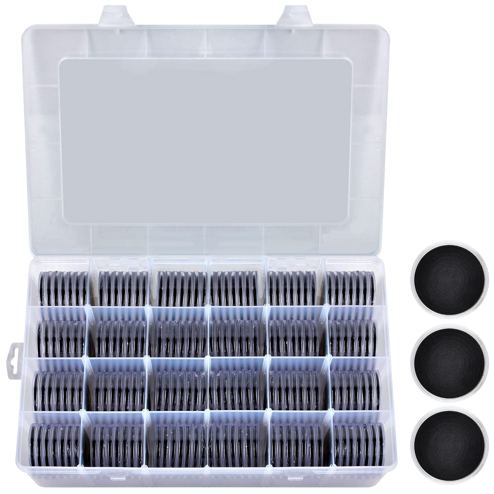 168 Pieces 46mm Coin Capsules with Foam Gasket and Plastic Storage Organizer ...