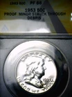 1953 ERROR ANACS PR66 Struck Thru Thread SILVER Franklin Half GEM PROOF Coin