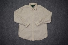 Tommy Hilfiger Button Shirt Adult XL Beige Blue Striped Cotton Long Sleeve Mens