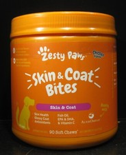 Zesty Paws Skin and  Coat Bites Chicken Flavor 90 Soft Chews Best By 1/2026