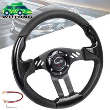Black 13inch Leather Racing Steering Wheel Drifting 6 Bolt Universal Flat Dish